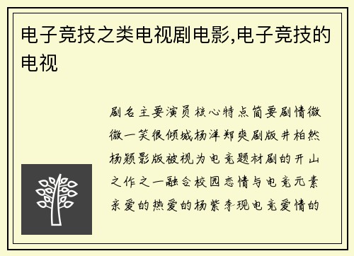 电子竞技之类电视剧电影,电子竞技的电视