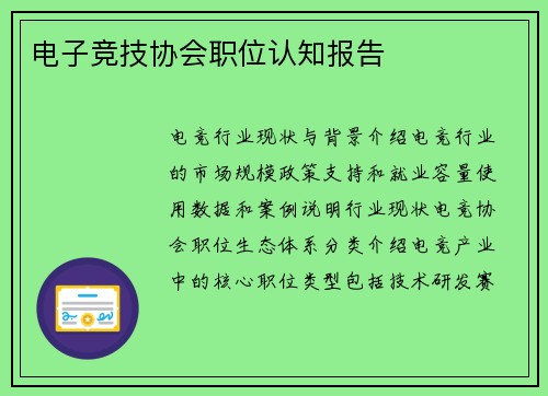 电子竞技协会职位认知报告