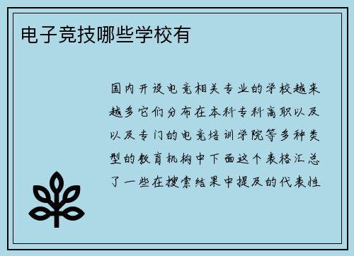 电子竞技哪些学校有